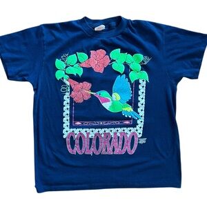 VINTAGE| Vintage Americana Navy Single Sitch Poof Paint Multi-Color Colorado Tee